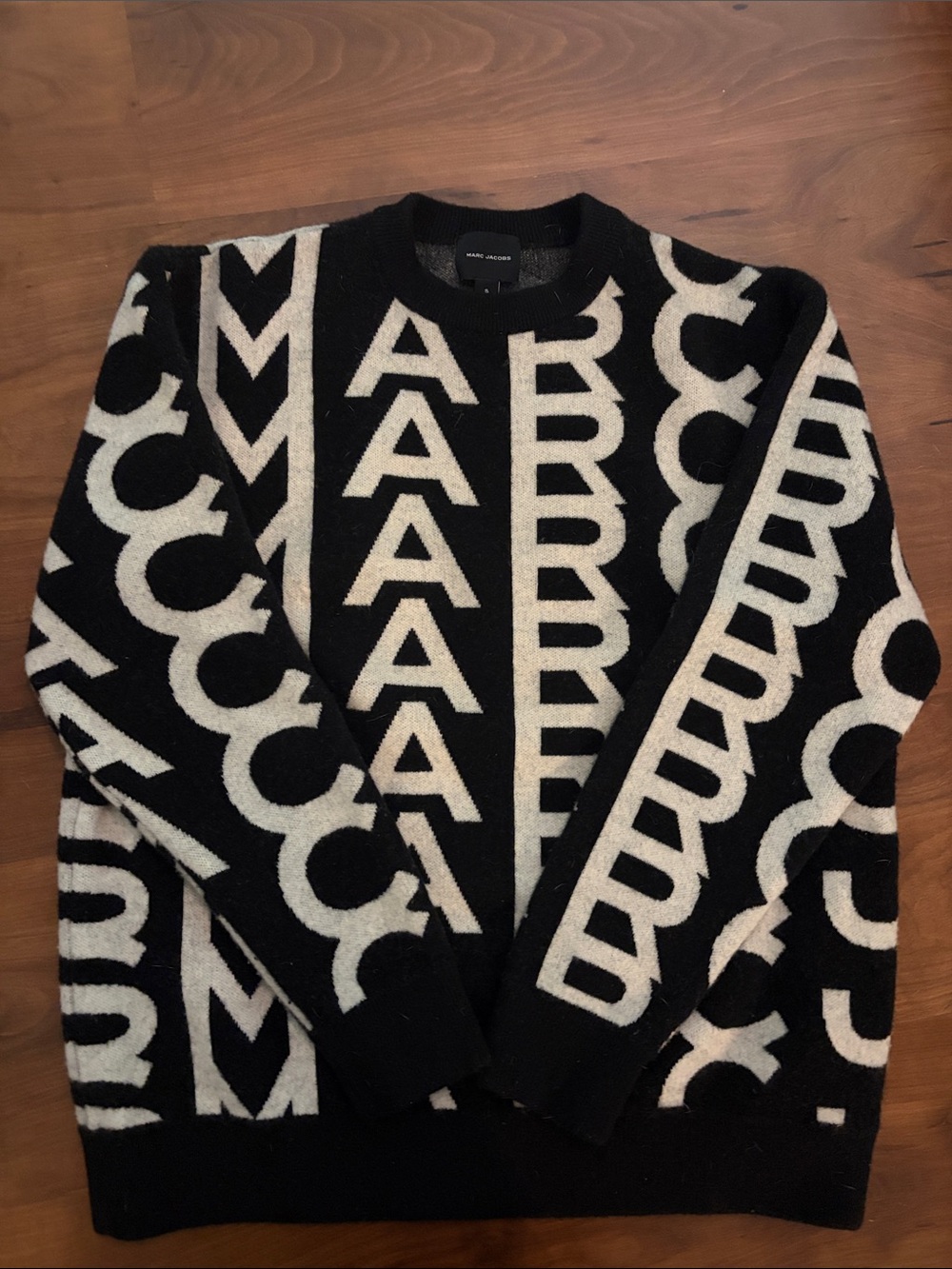 Marc Jacobs Black and Cream Graphic Logo Crewneck Sweater